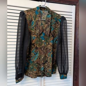 Vintage Paisley Blouse with Sheer Sleeves